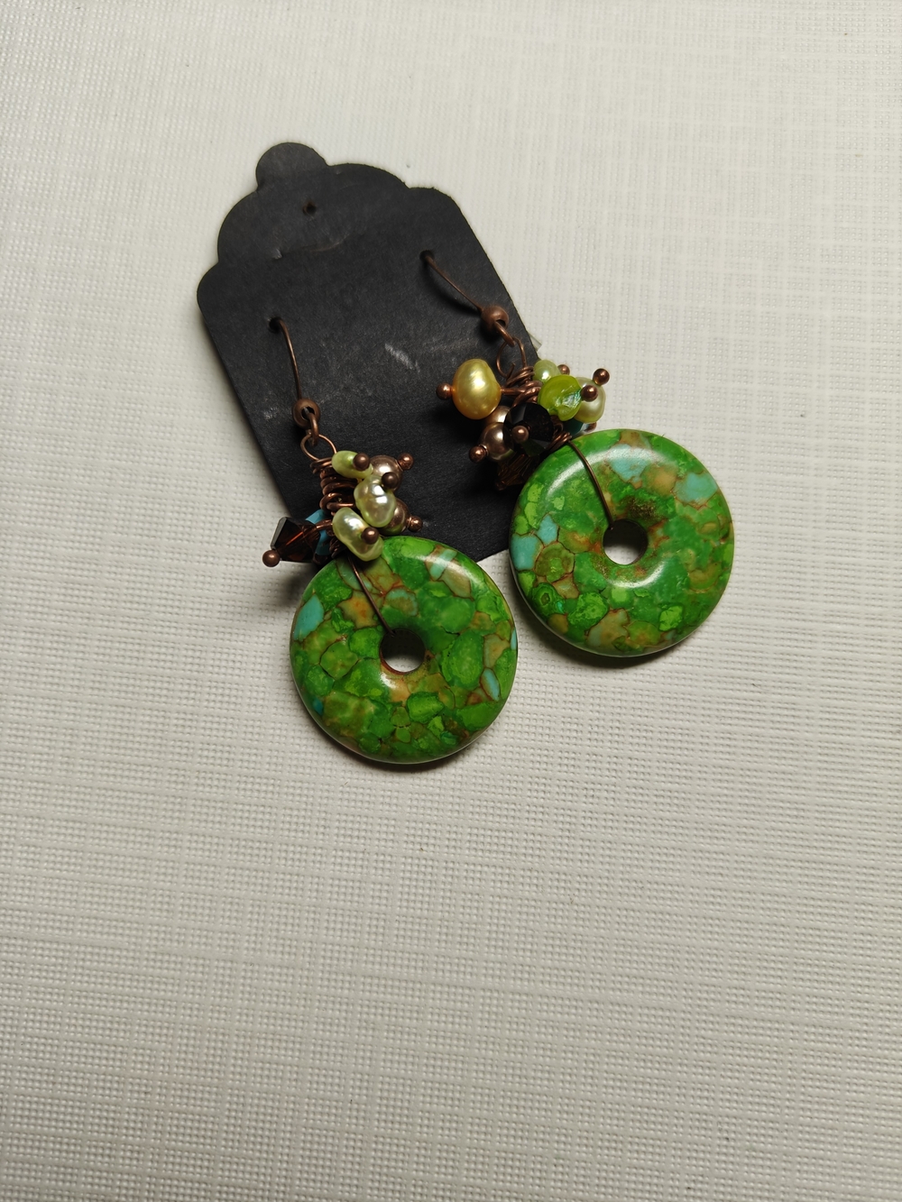 Green Donut Mosaic Turquoise Cluster Handmade Earrings NWOT
